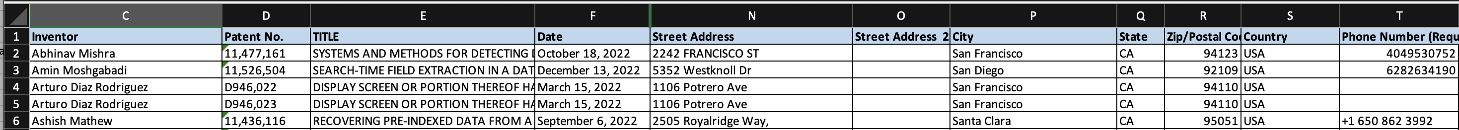 Excel spreadsheet example